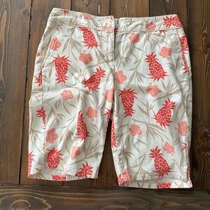 Liz Claiborne Red and Cream Bermuda Shorts Pineapple Print